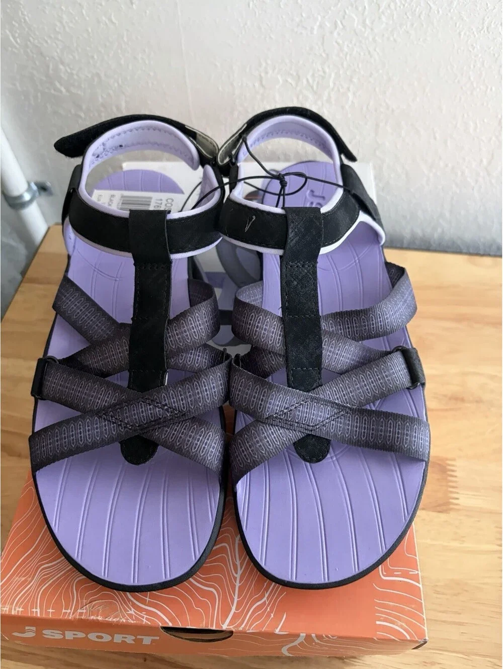 JSport Kaia Sport Sandals Black/Purple Adjustable Straps NIB - Size 9